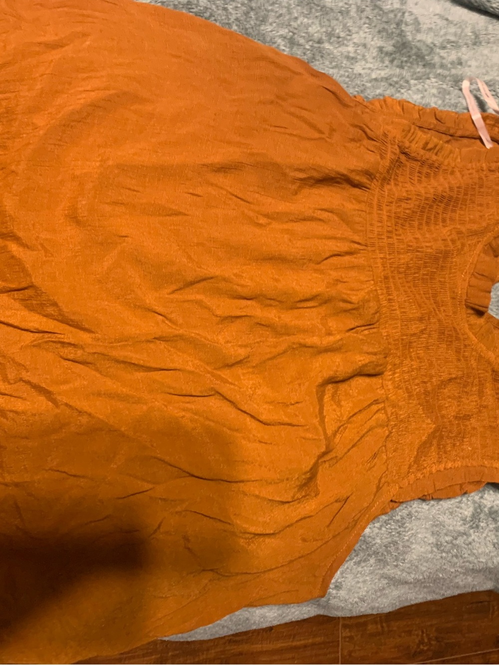 Rust Orange Sleeveless Smocked Bodice tank top